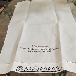 White Kitchen Towel with Black Print
